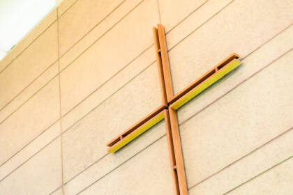 A cross on a church wall.
