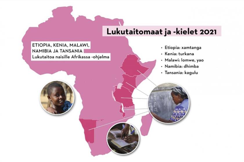Afrikan kartta, johon on merkittynä maan itäosassa puhutut eri kielet.