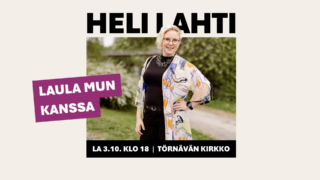 Vaaleahiuksinen henkilö jolla toinen käsi lanteilla. Teksti: Heli Lahti LAULA MUN KANSSA 3.10. Törnävän kirkko