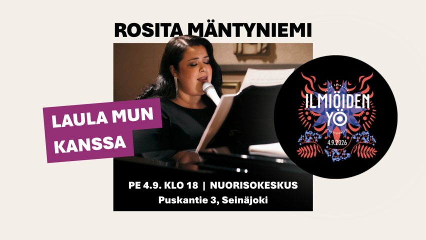 Henkilö laulaa ja soittaa pianoa. Teksti: Rositä Mäntyniemi LAULA MUN KANSSA 4.9. Nuorisokeskus