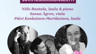 Kolmen henkilön kasvot rajattuna palloihin. Tekstiä.